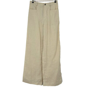 NEW Jean Jones Field Day Farm To Table Linen Pants Cream Wide Leg Size S